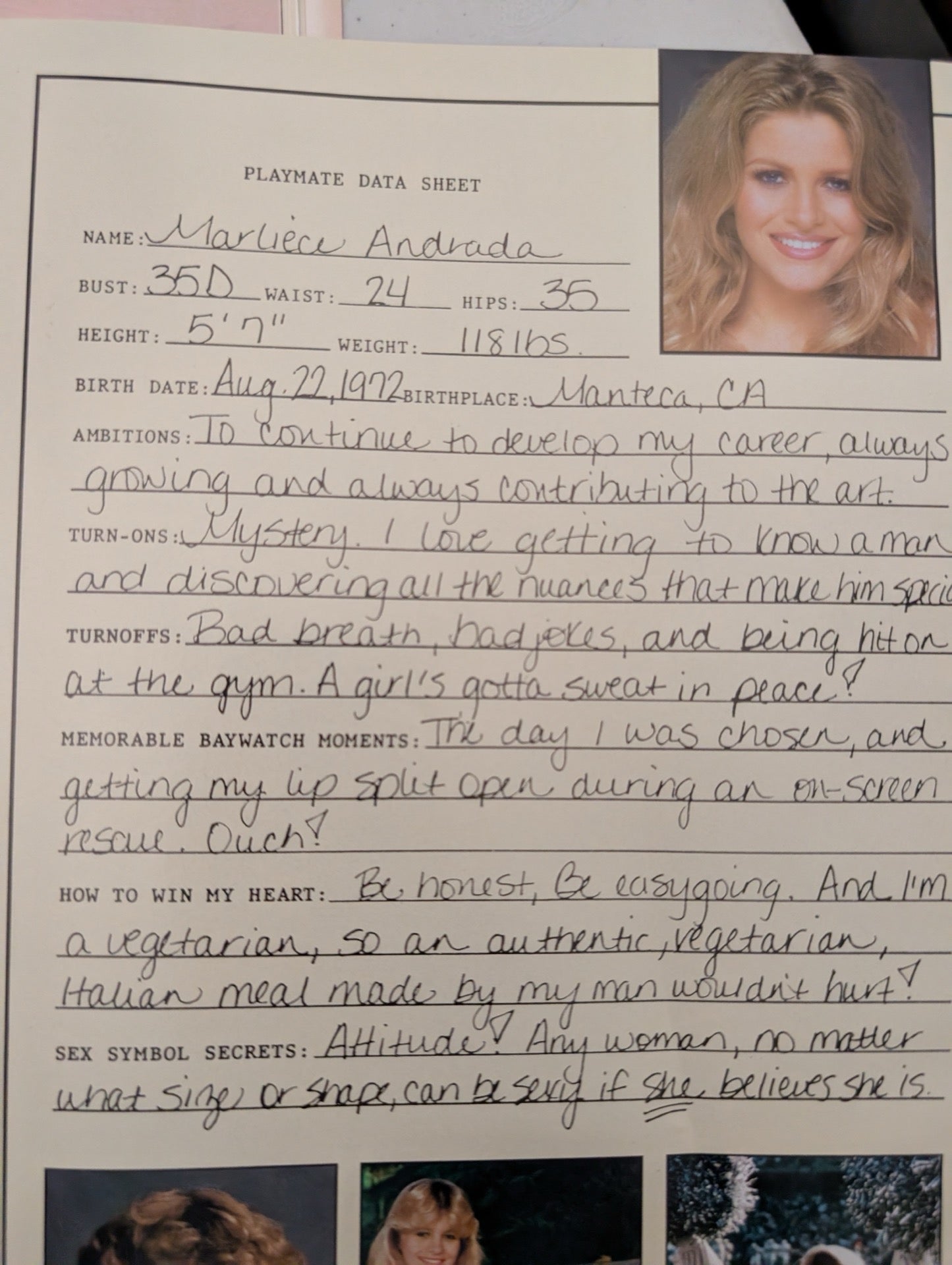 Playmate Data Sheet for Marliece Andrada