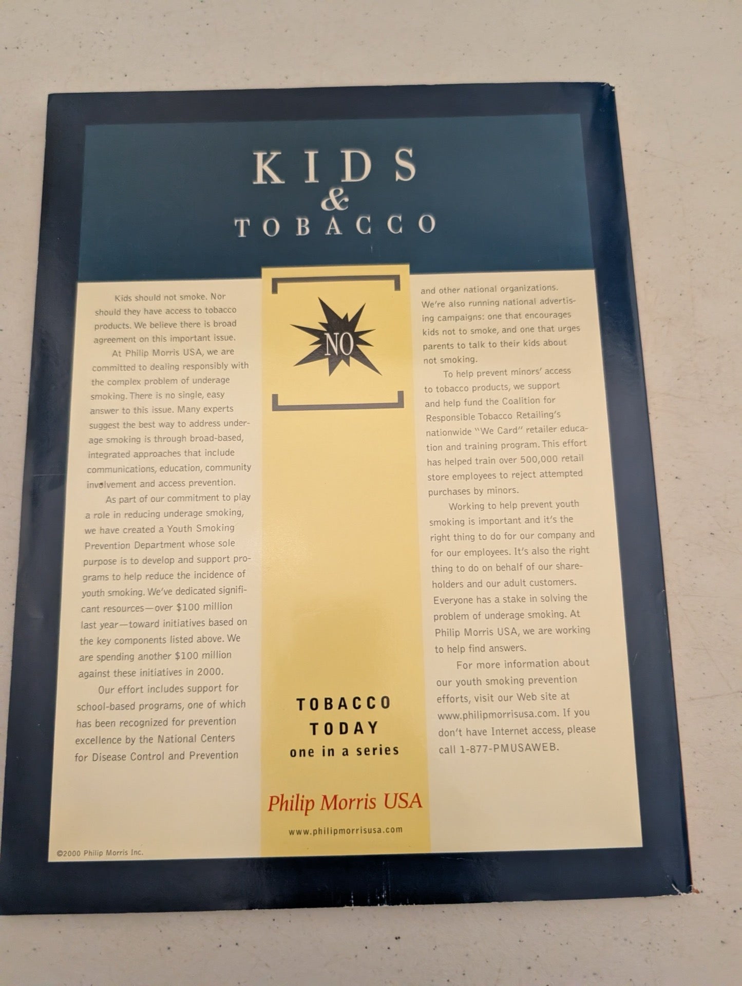 Philip Morris Kids & Tobacco advertisement on the back cover