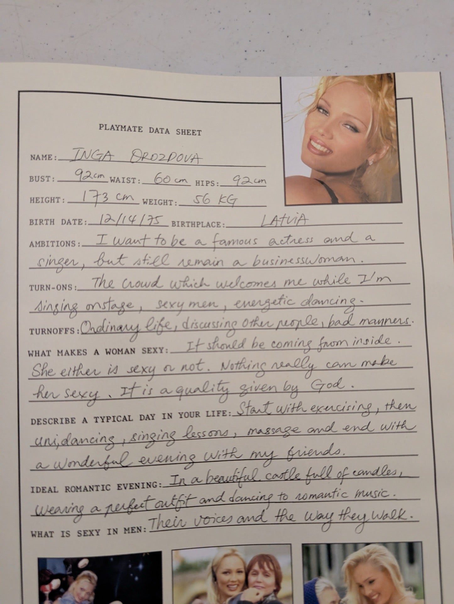 Playmate data sheet for Inga Drozdova