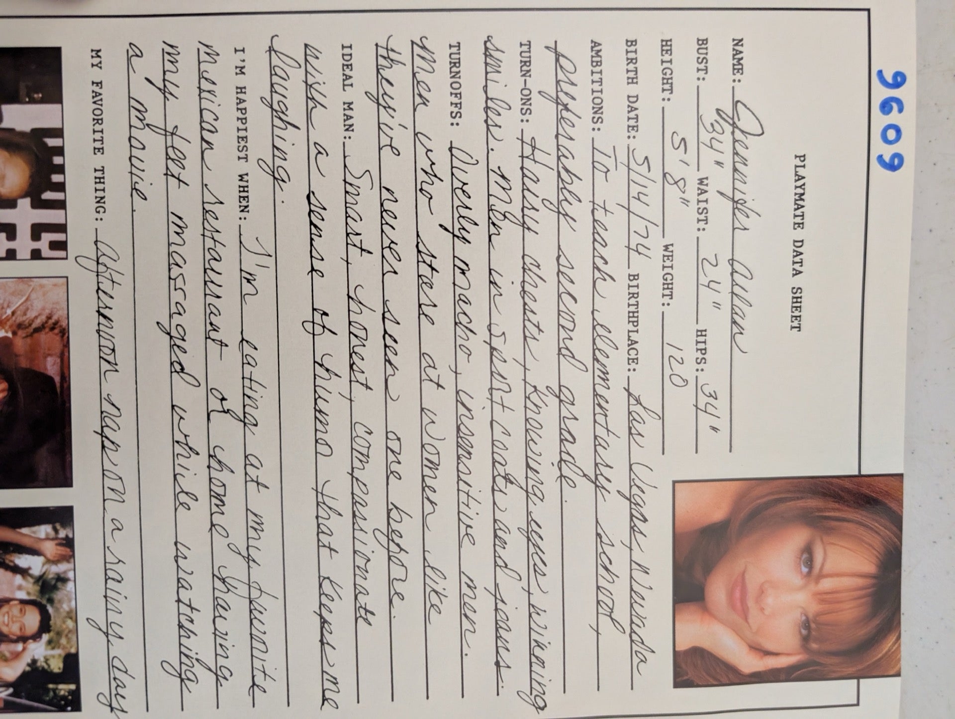 September 1996 Playboy Playmate Data Sheet Jennifer Allan