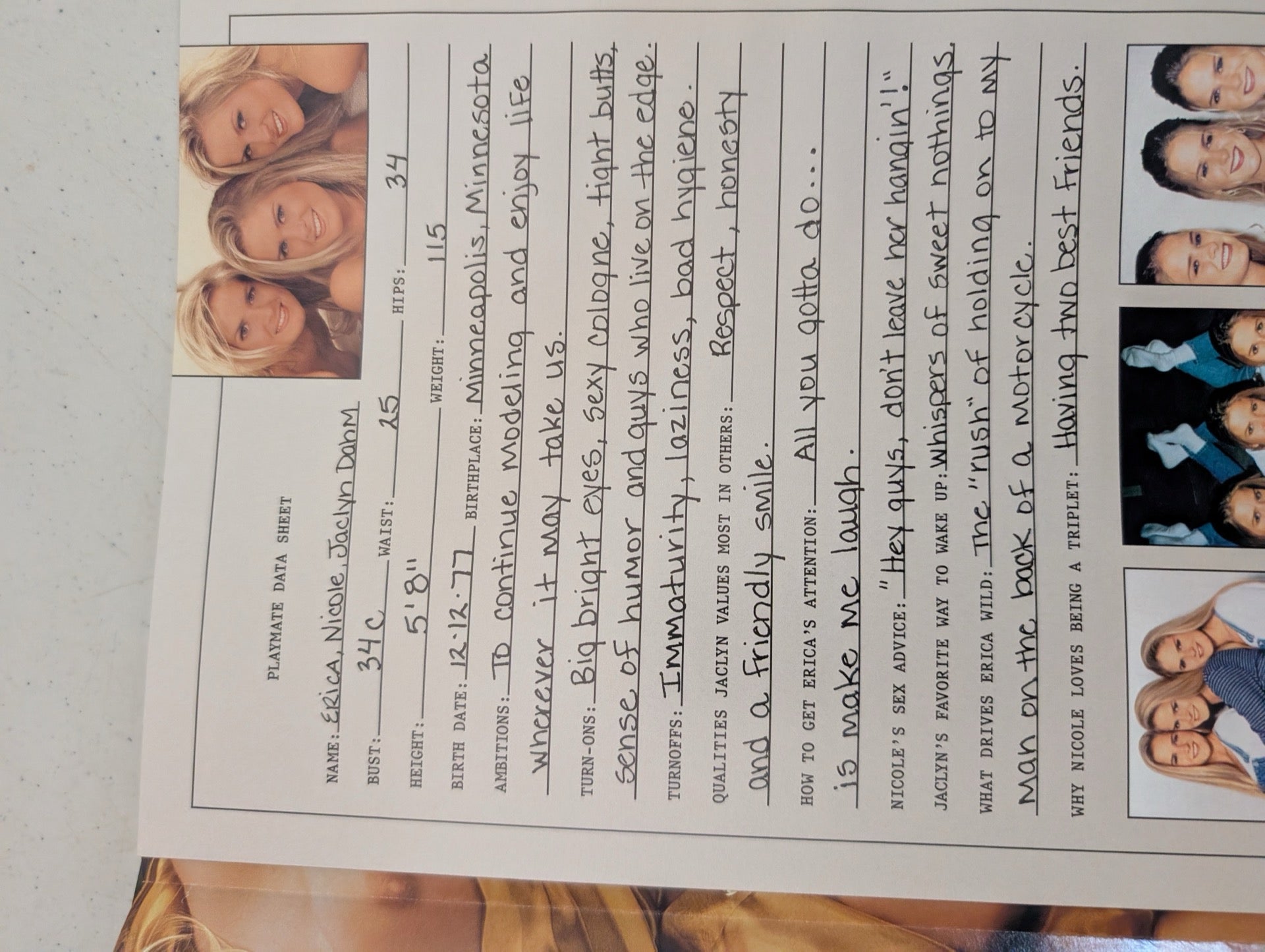 Dahm Triplets data sheet inside magazine