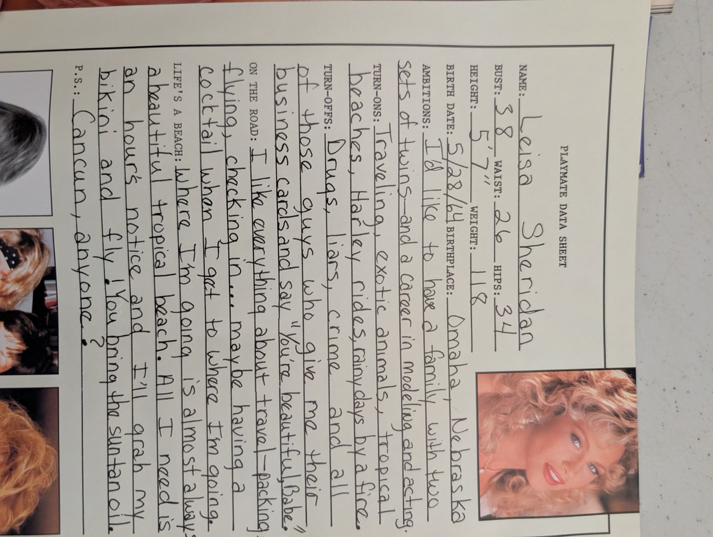 Leisa Sheridan data sheet inside magazine