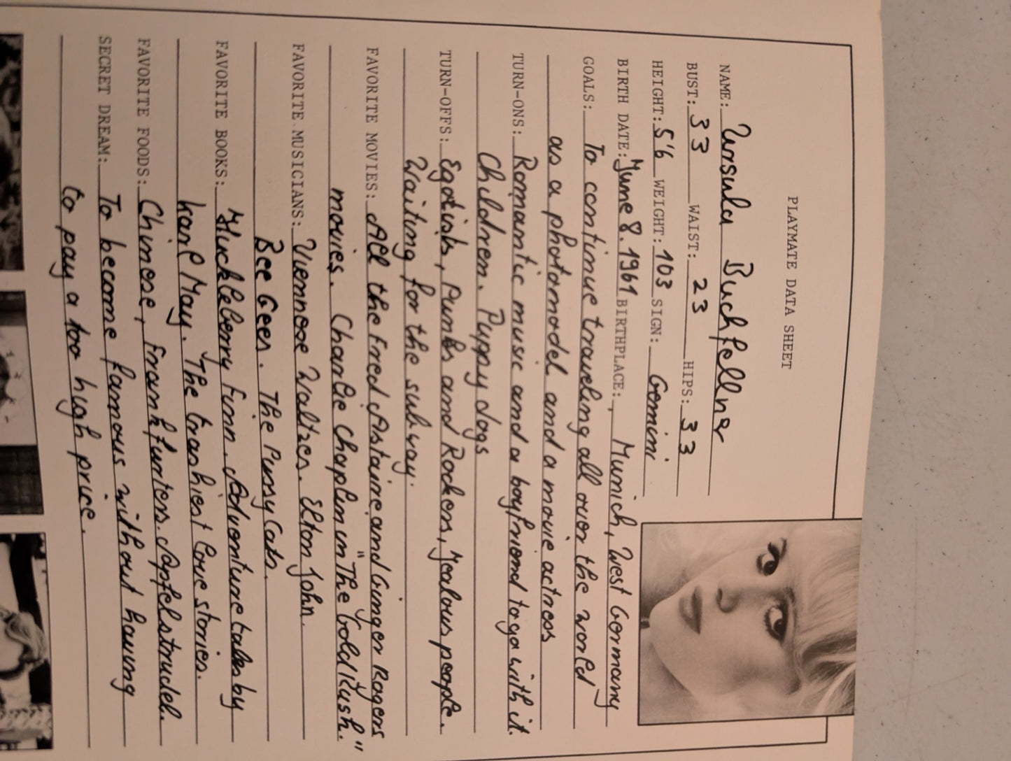 Ursula Buchfellner Playmate Data Sheet October 1979