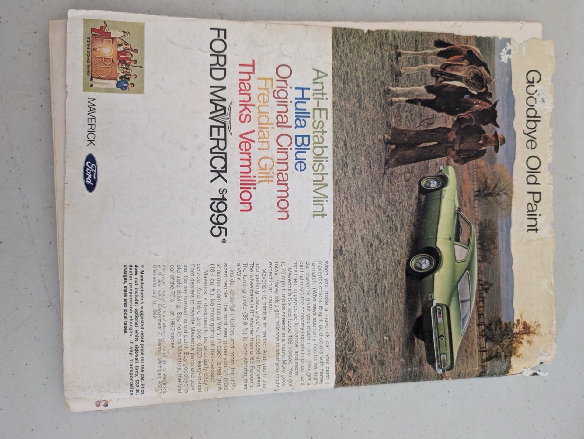 Playboy Magazine Back Cover Ford Maverick Ad
