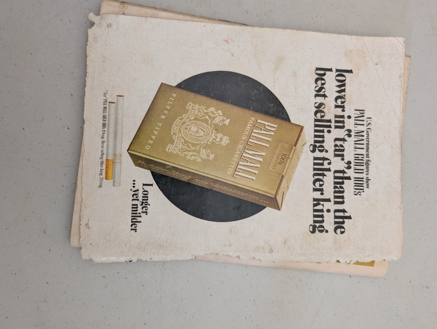 Back cover of vintage 1970 Playboy featuring a Pall Mall cigarettes ad