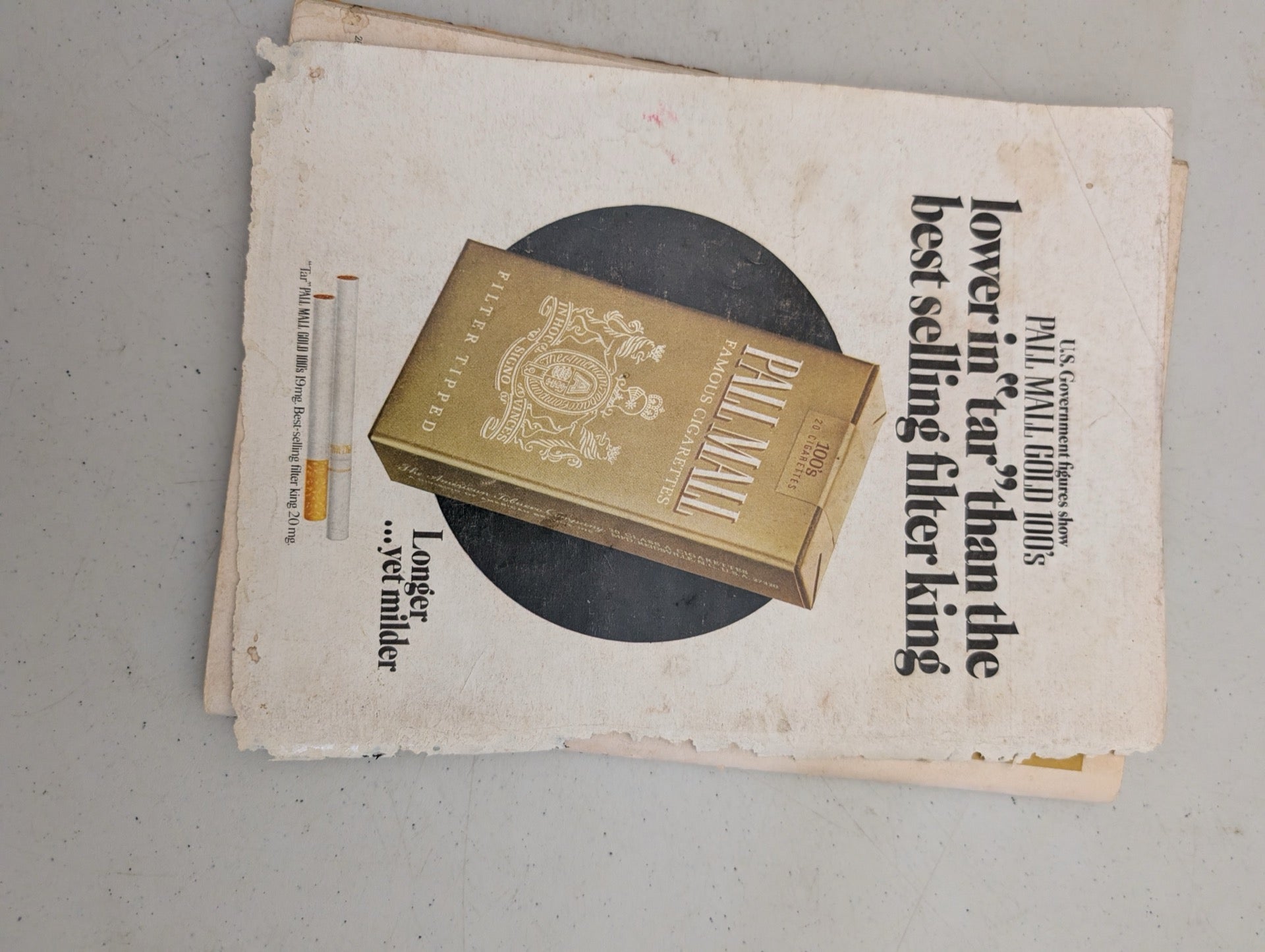 Back cover of vintage 1970 Playboy featuring a Pall Mall cigarettes ad