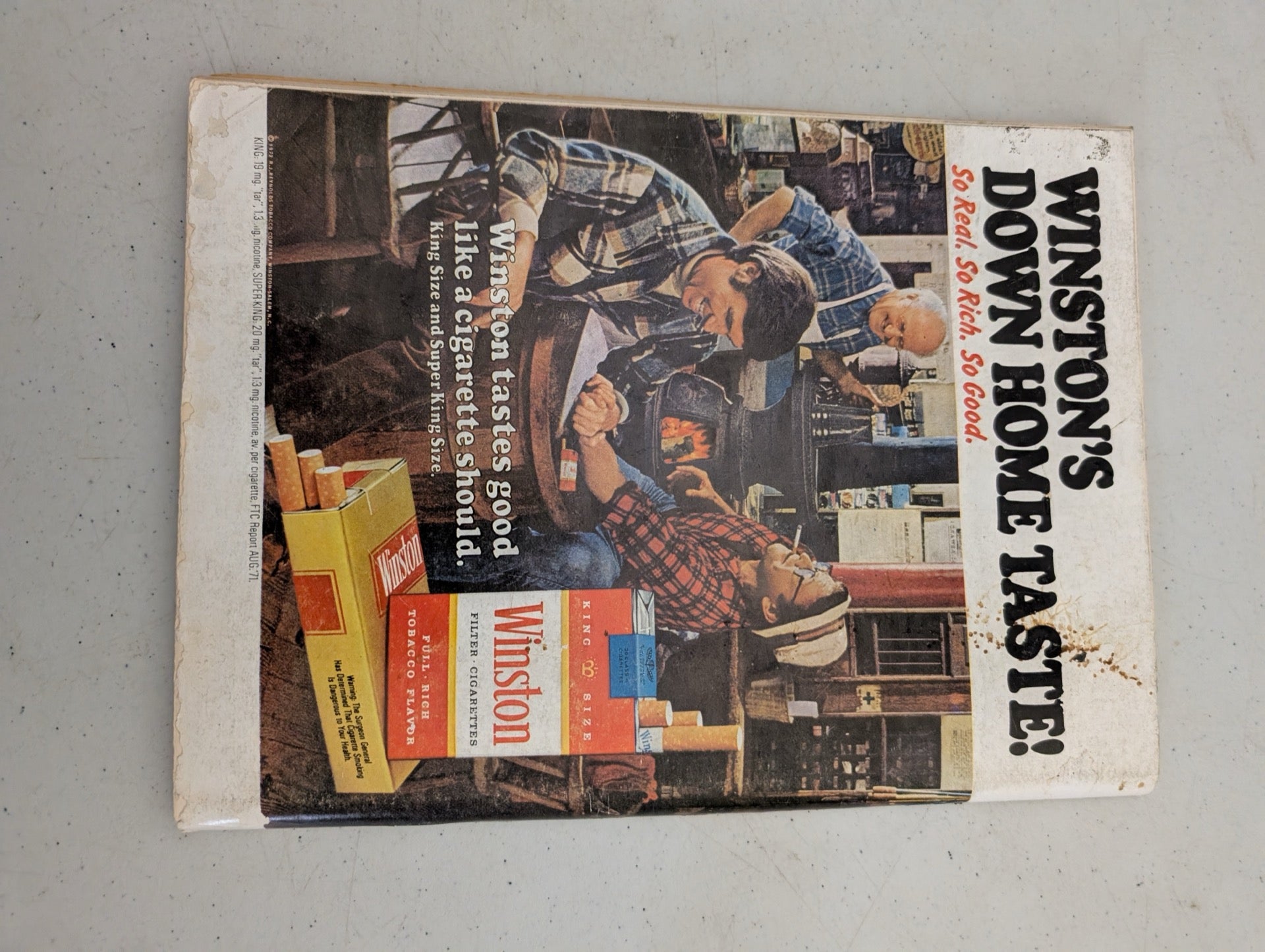 Back cover of vintage 1972 Playboy featuring a Winston cigarettes ad