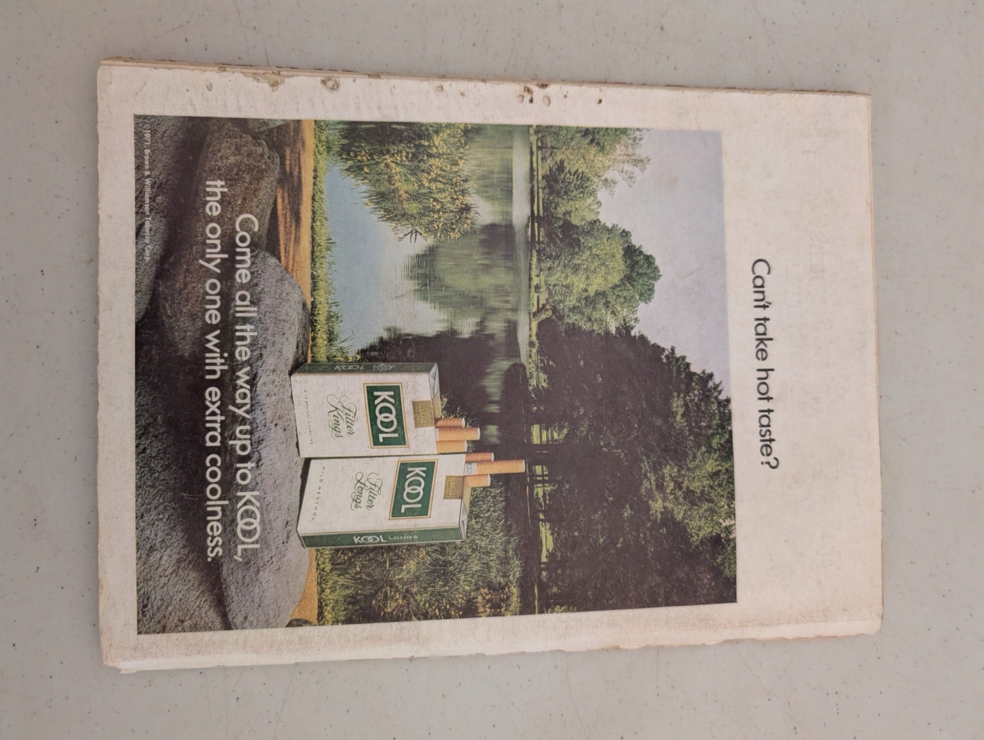 Back cover of vintage 1971 Playboy featuring a Kool cigarettes ad