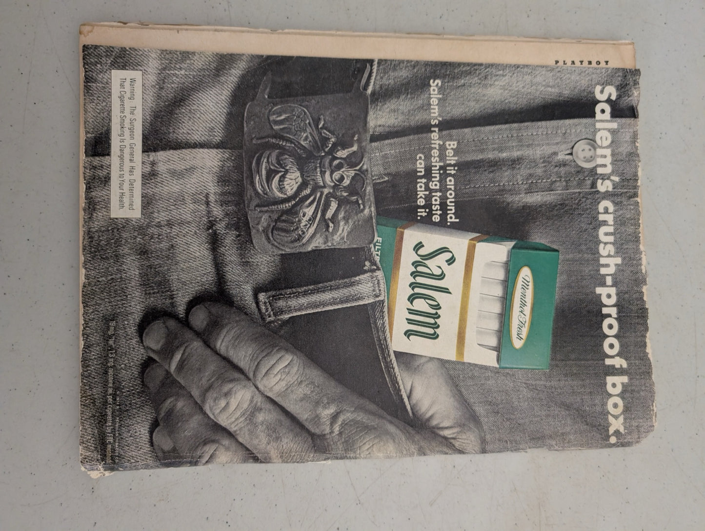 Back cover of vintage 1975 Playboy featuring a Salem cigarettes ad