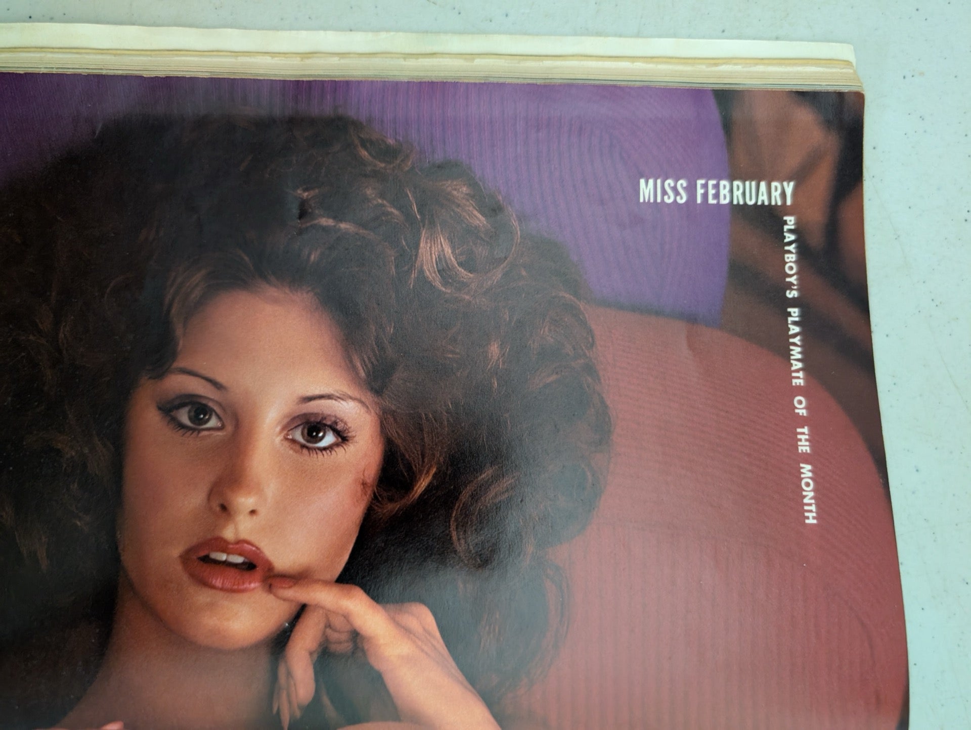 Inside centerfold page view of vintage Playboy magazine