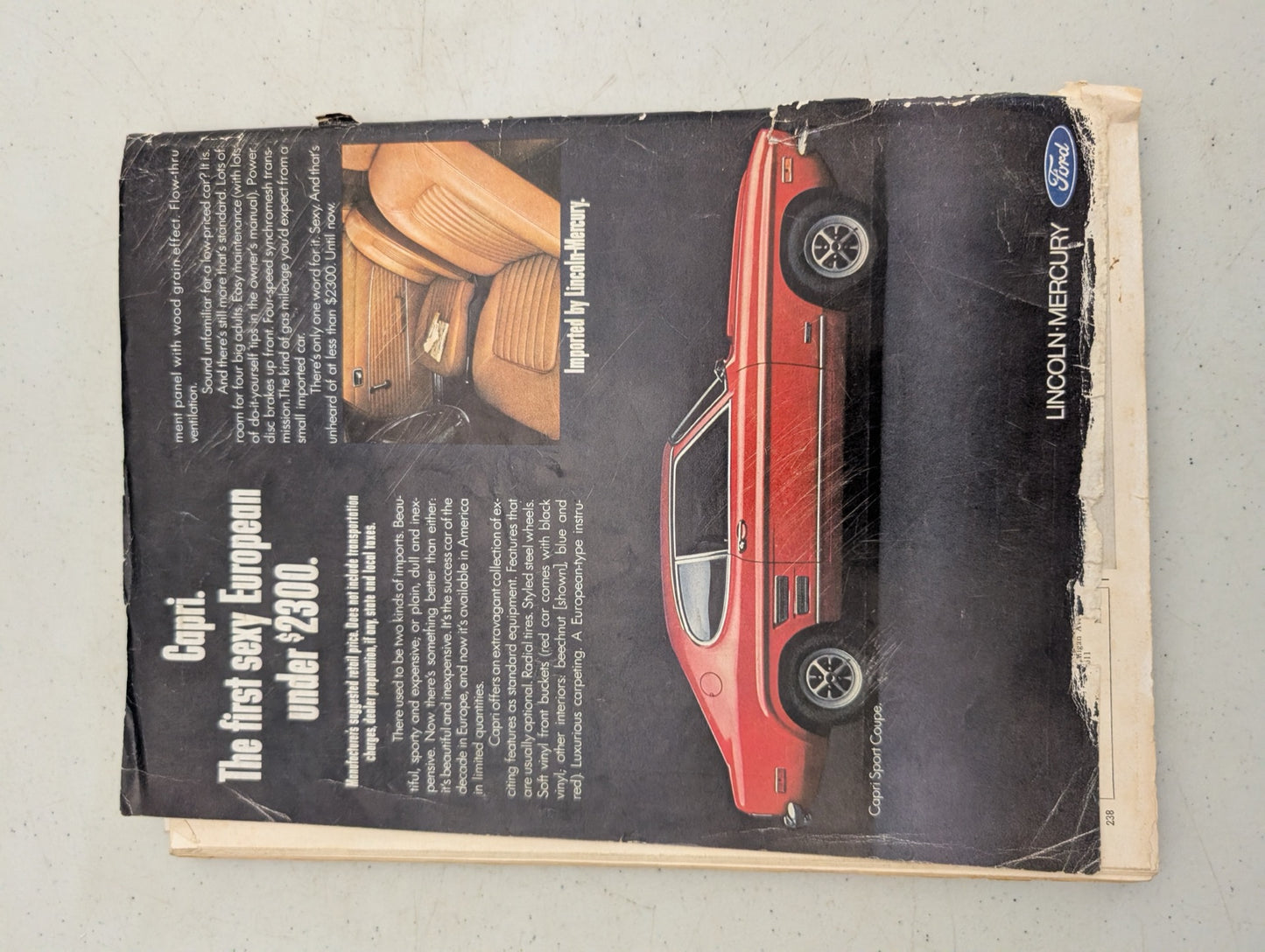 Back cover of June 1970 Playboy Magazine showing Capri ad