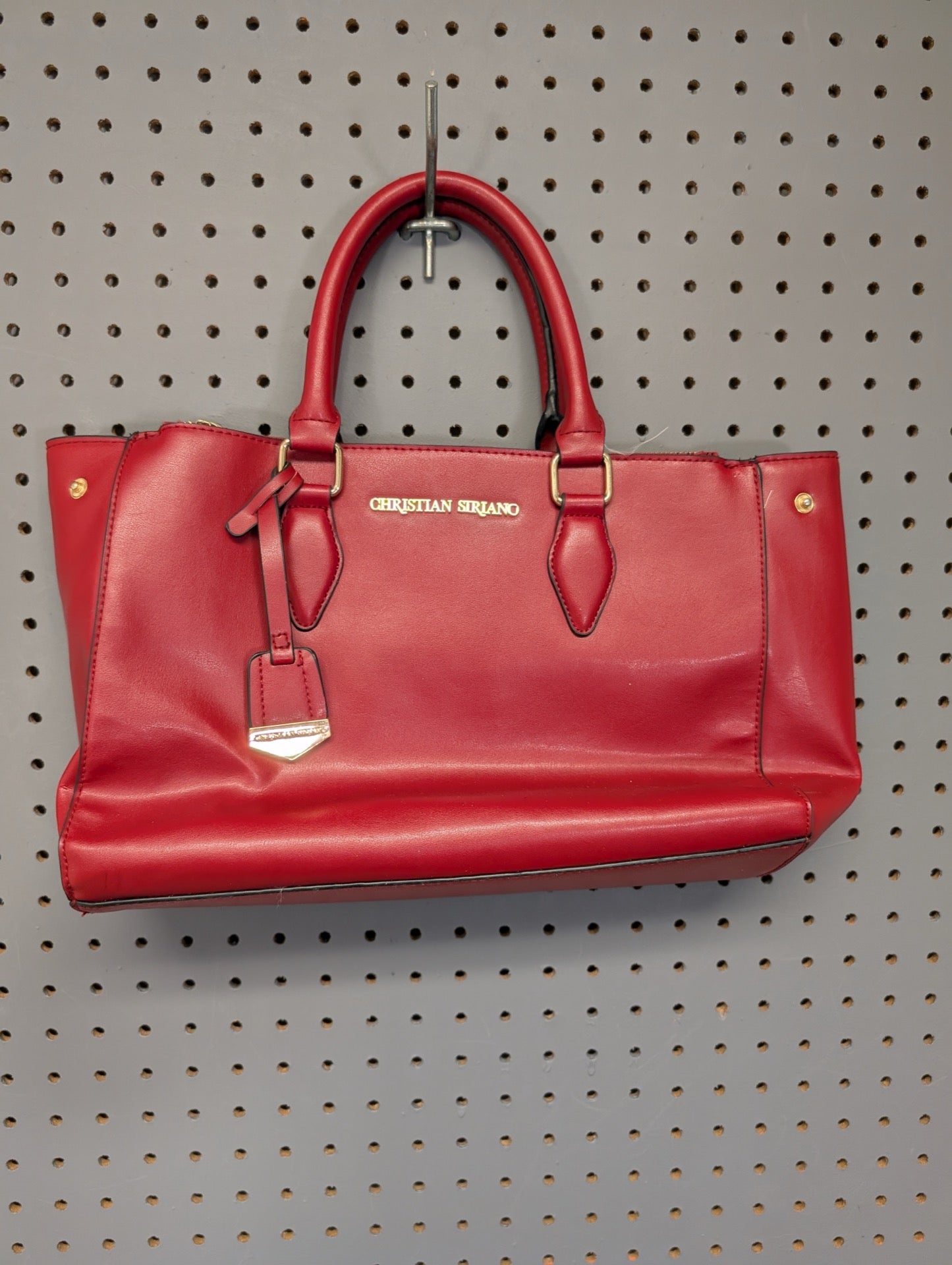 Front view of Christian Siriano red satchel bag