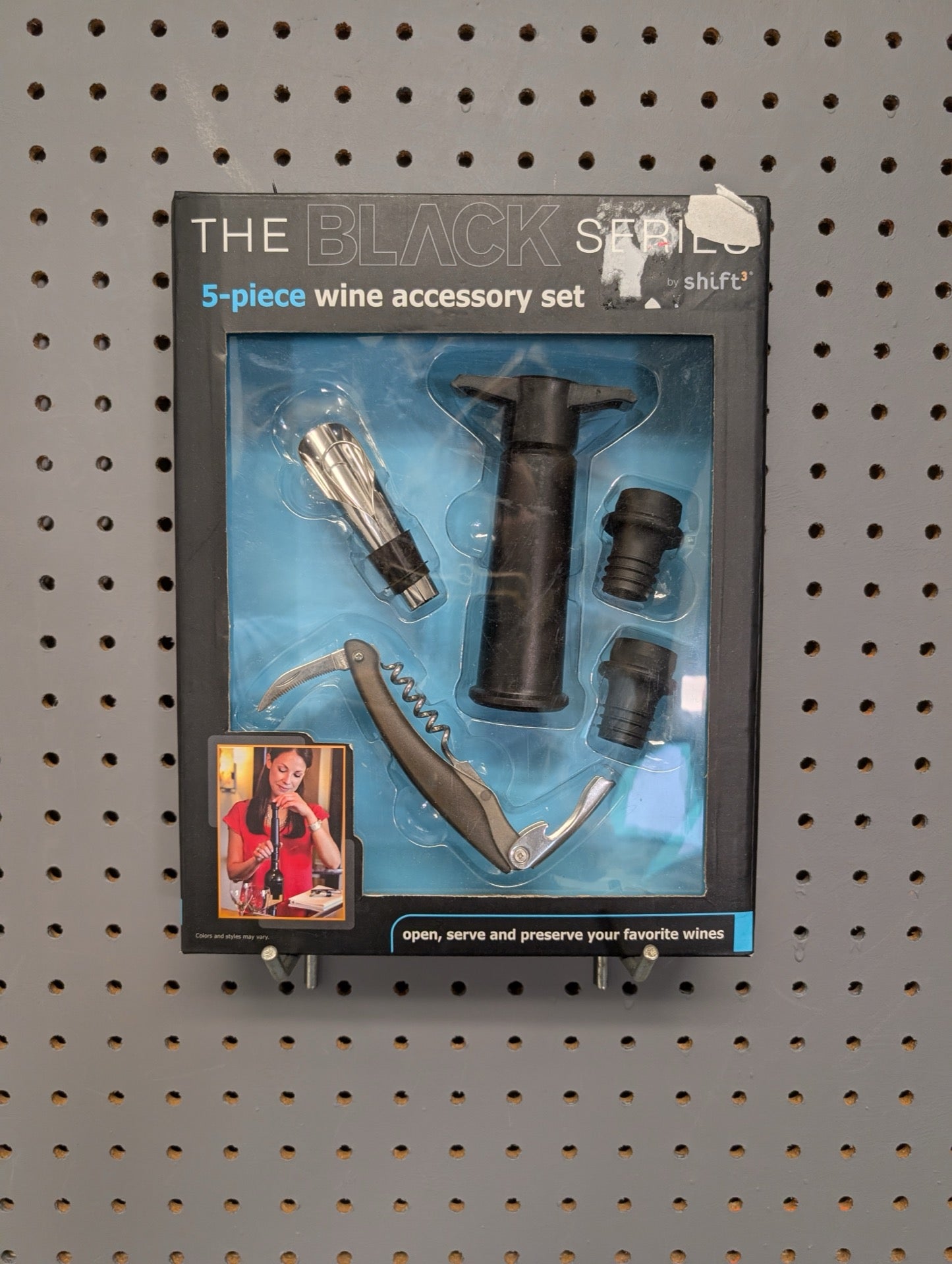Front of box for The Black Series wine accessory set