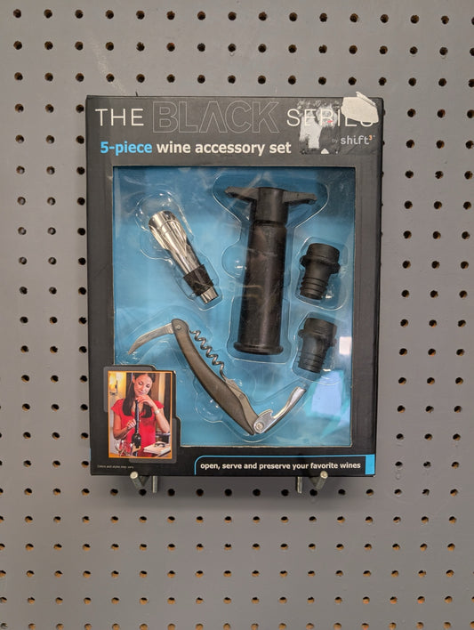 Front of box for The Black Series wine accessory set