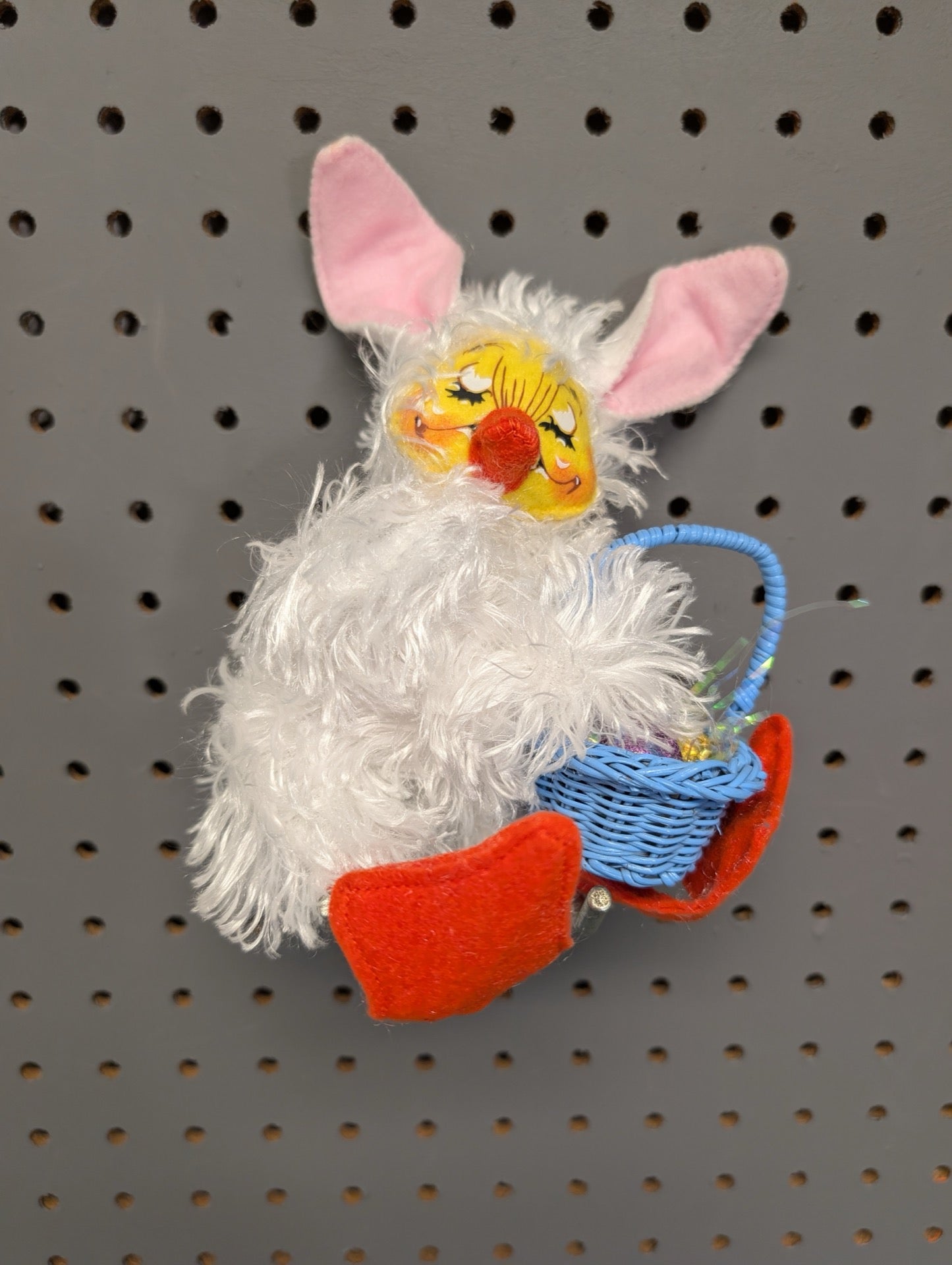 Front view of Annalee fluffy white bunny with basket