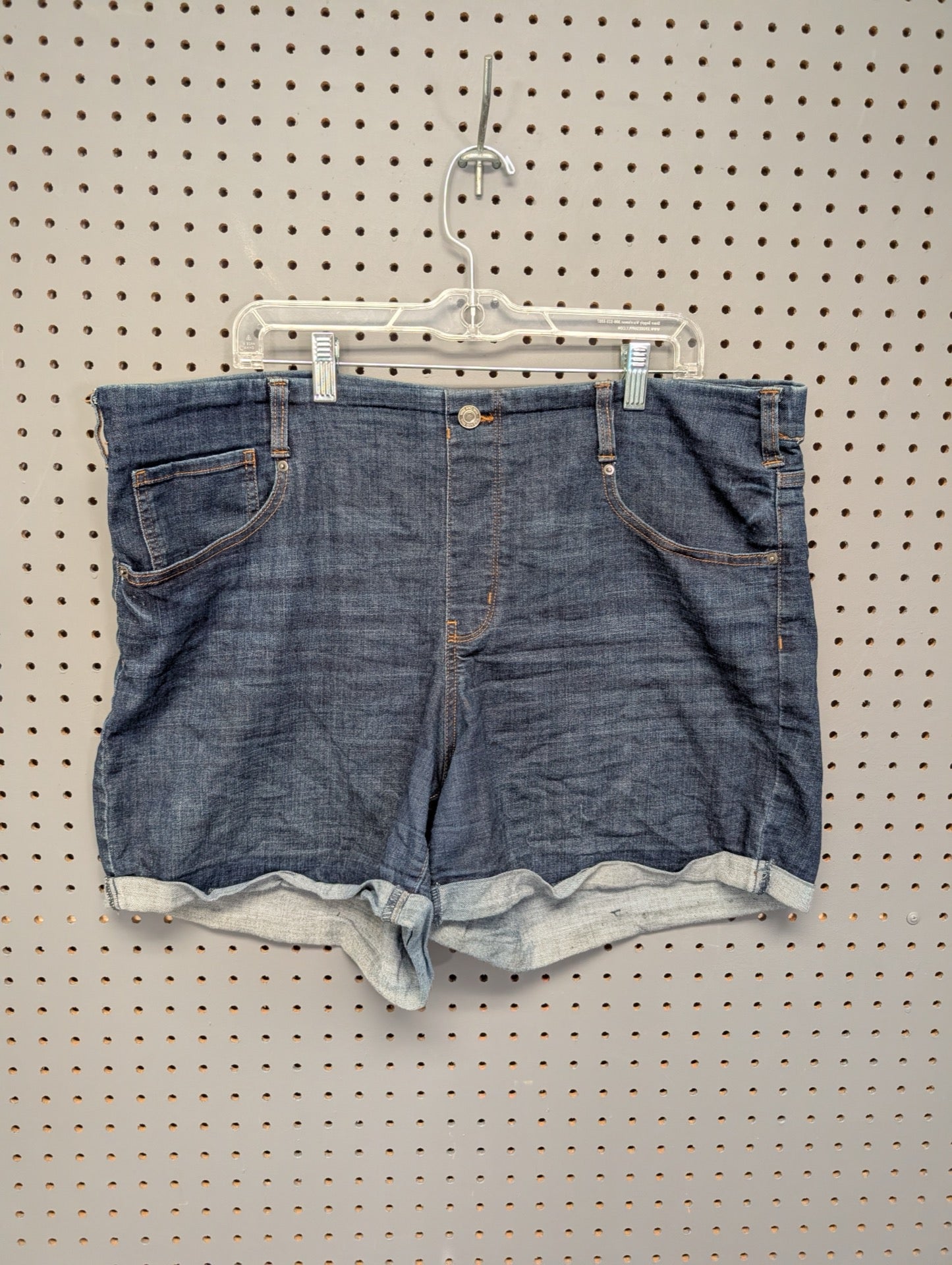 Time and Tru women's dark wash cuffed shorts front view