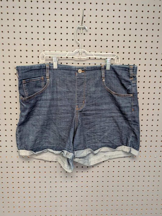 Time and Tru women's dark wash cuffed shorts front view