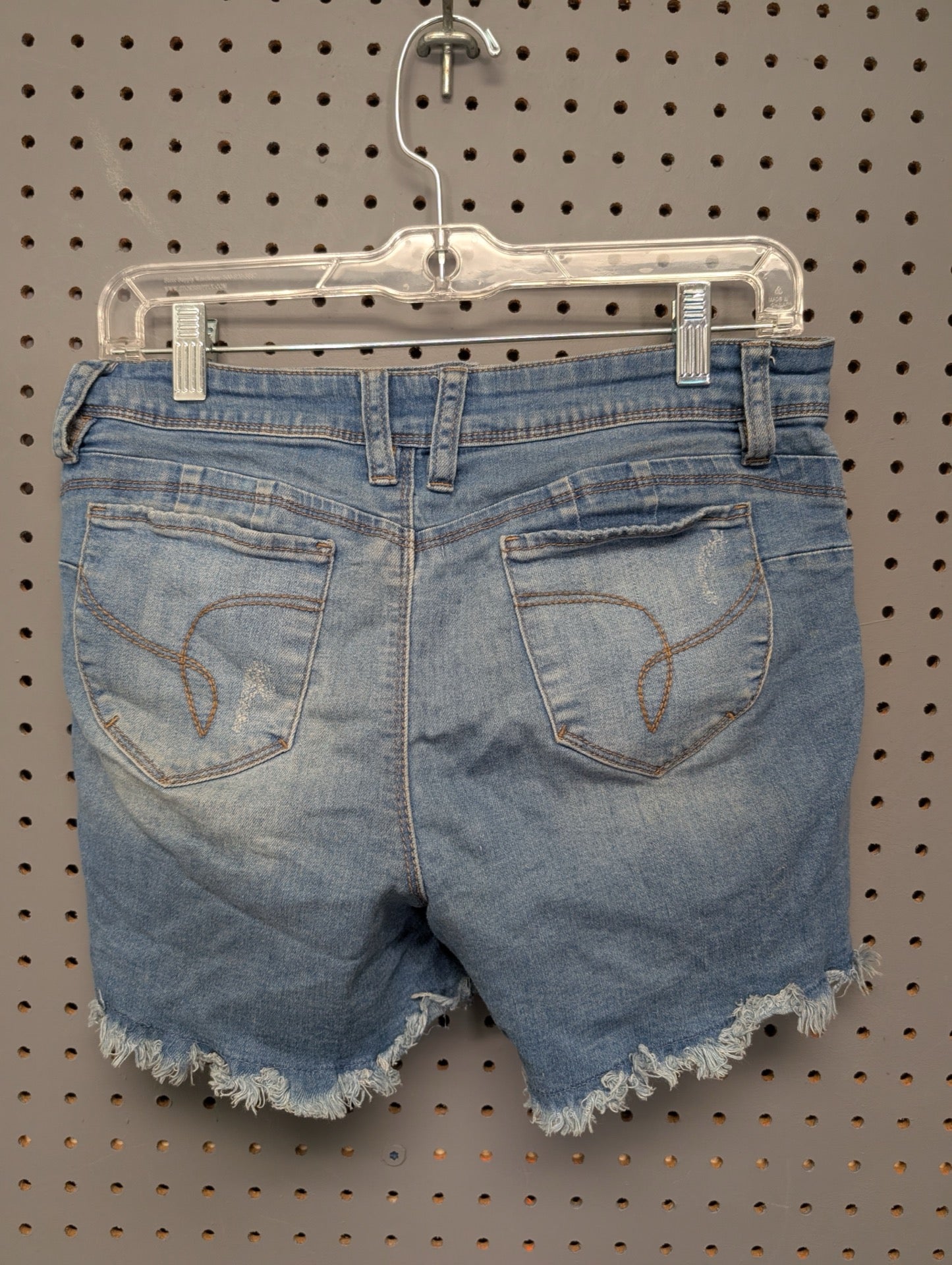 YMI Curvy Fit distressed denim shorts back view