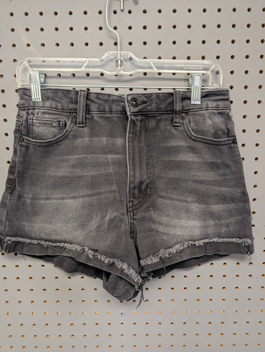 No Boundaries faded black cutoff shorts front view