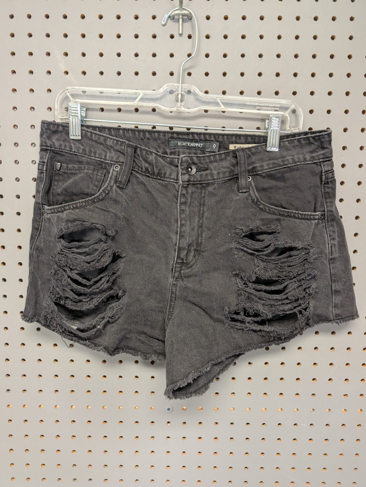 Blackheart high rise distressed black shorts front view