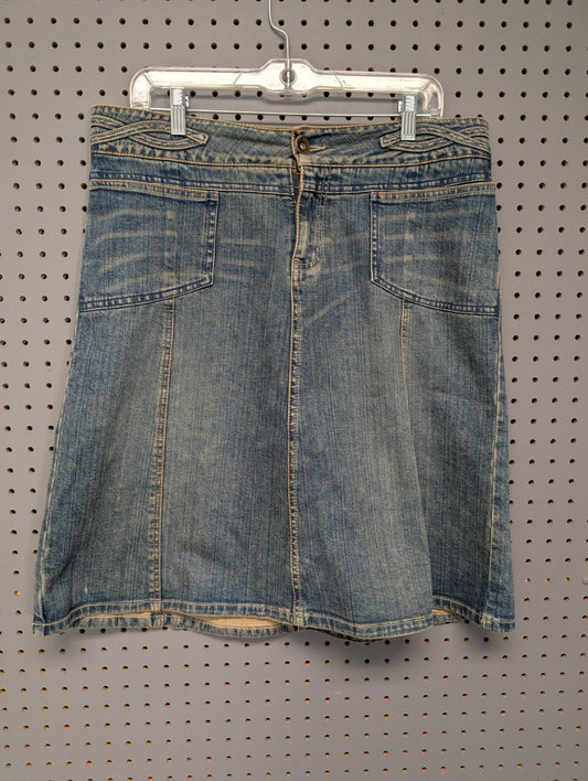 Front of Canyon River Blues denim midi skirt