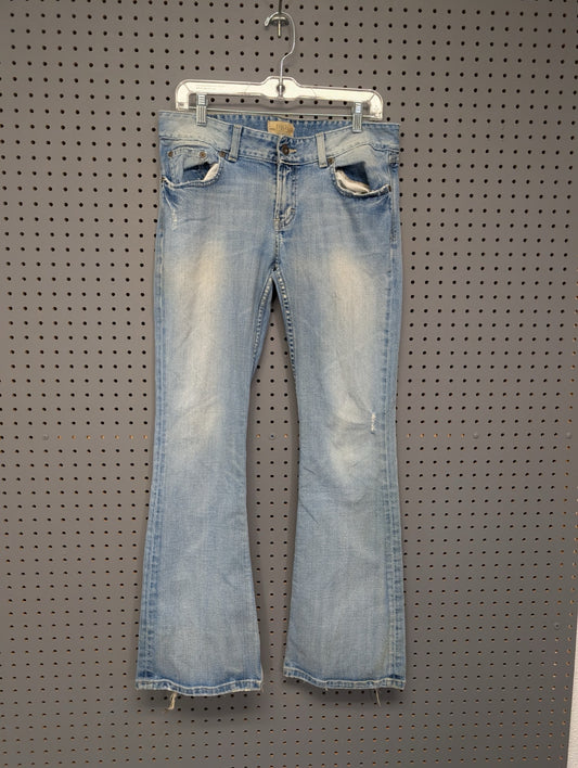 Front view of BKE light wash flare jeans