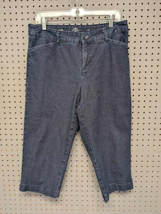 Front view of St. John's Bay dark wash capri jeans