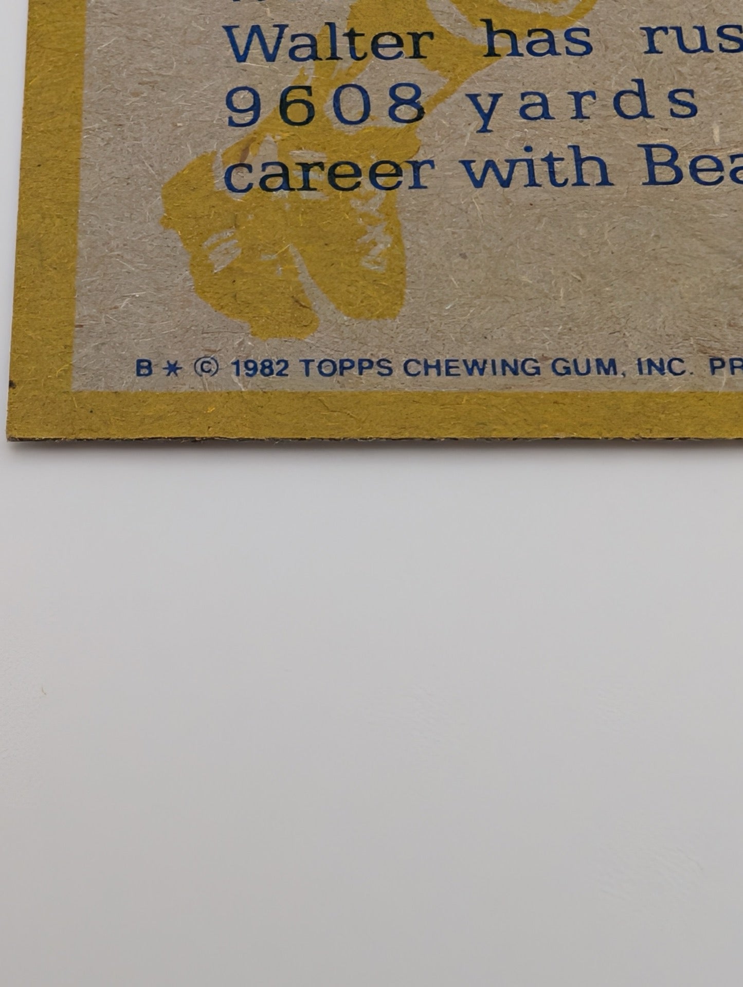 Close up detail of copyright text on 1982 Topps Walter Payton card