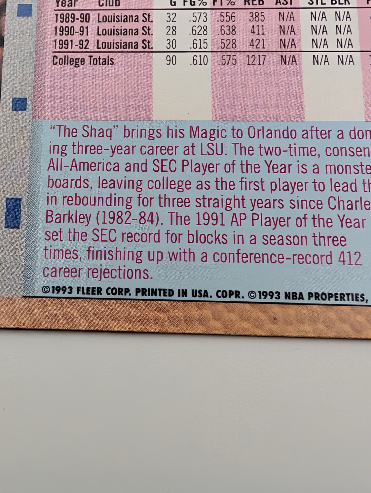 Detail shot of copyright info on back of Shaquille O'Neal card