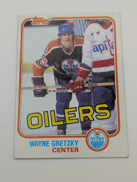 Front of 1981 Topps Wayne Gretzky hockey card