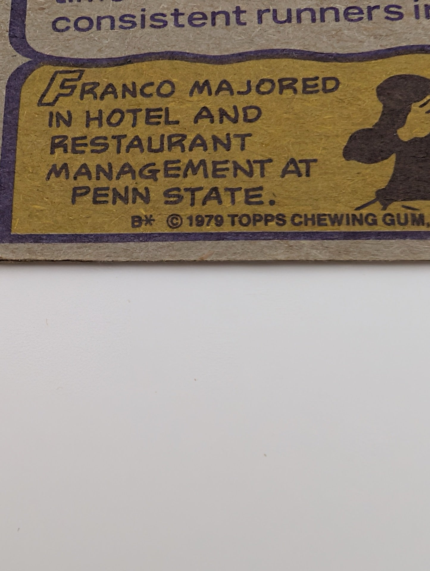 Close up of cartoon and copyright on back of 1979 Franco Harris card