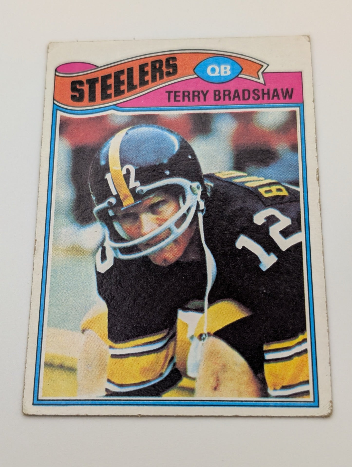 Front view of 1977 Topps Terry Bradshaw football card
