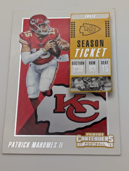 Front view of 2018 Panini Contenders Patrick Mahomes card