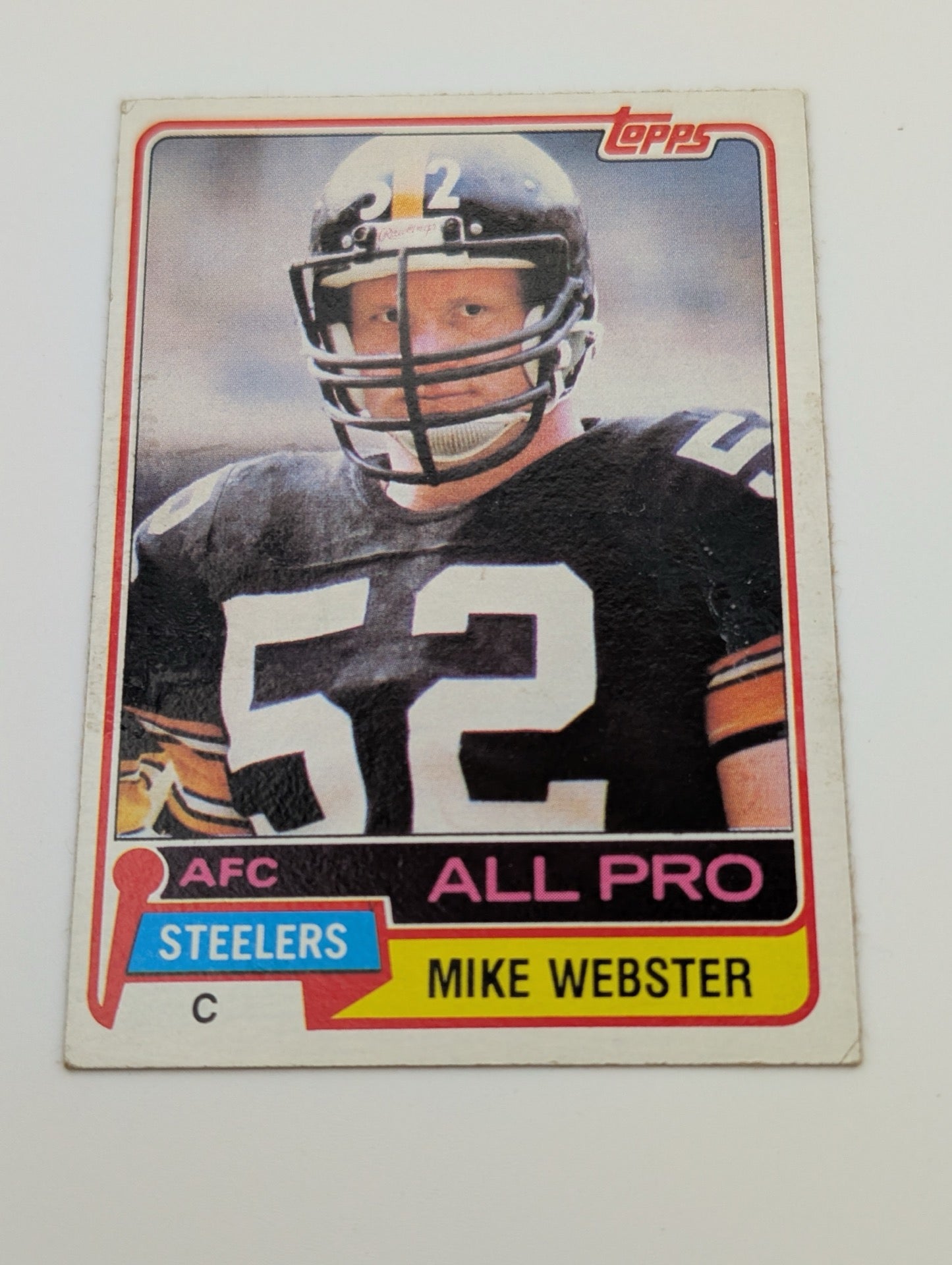 Front view of 1981 Topps Mike Webster football card