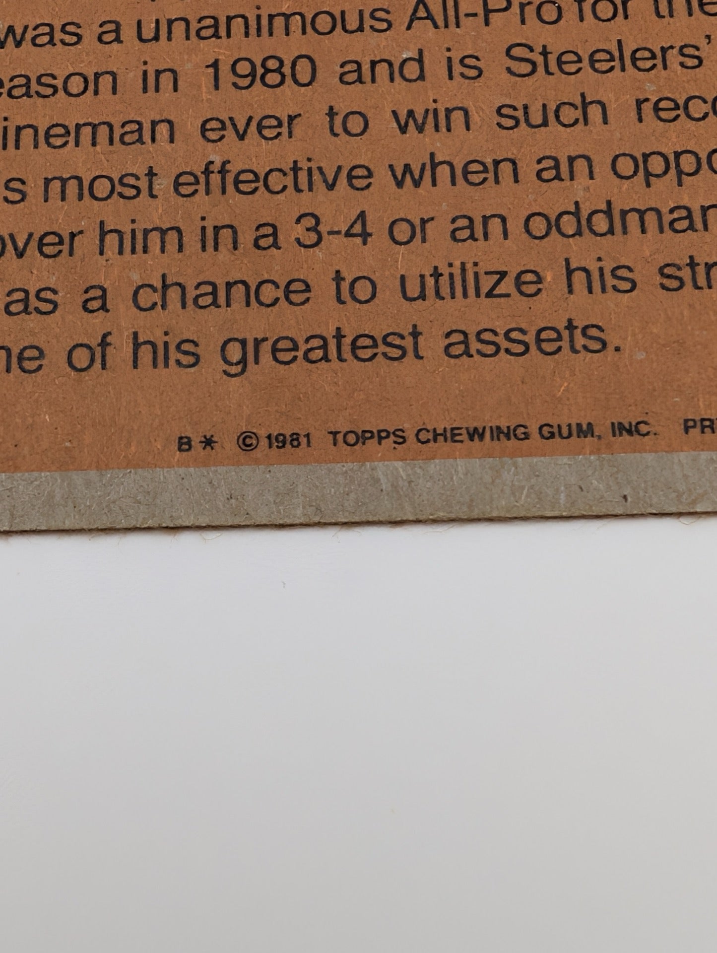 Detail of copyright text on 1981 Topps Mike Webster card