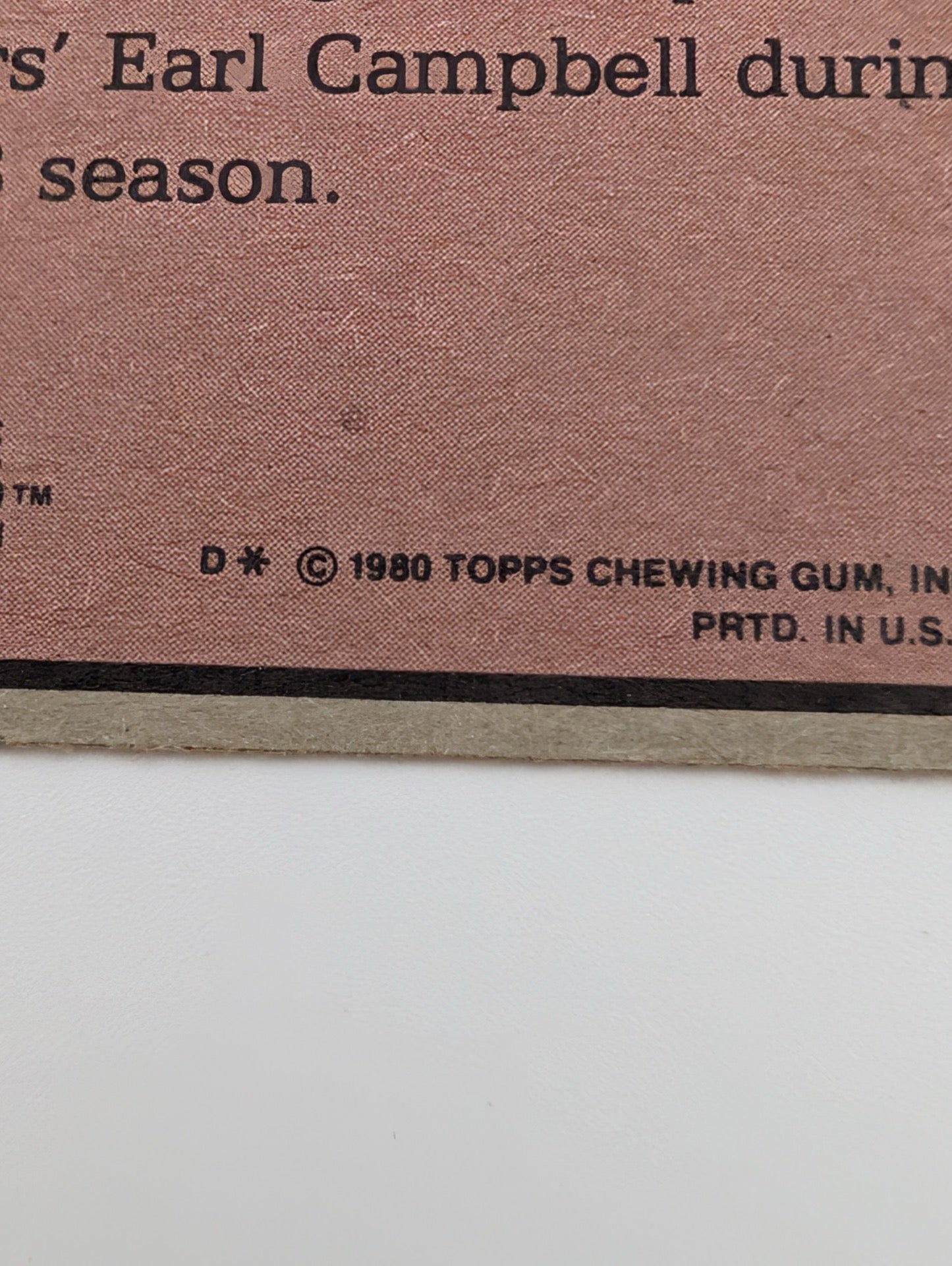 Close up of copyright on back of 1980 Topps Ottis Anderson card