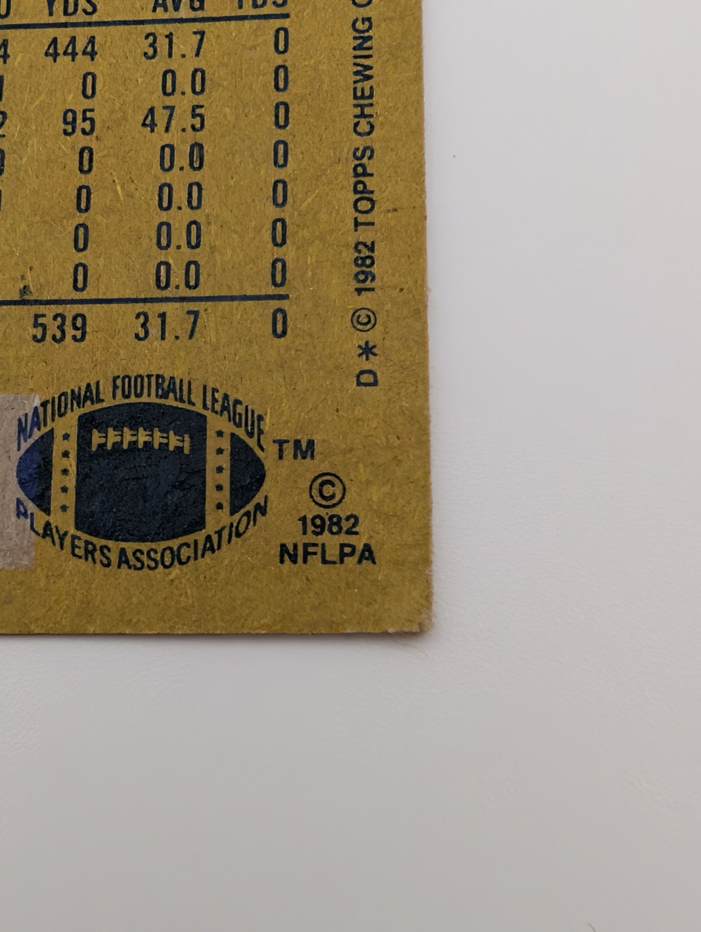Close up of copyright on back of 1982 Topps Walter Payton card