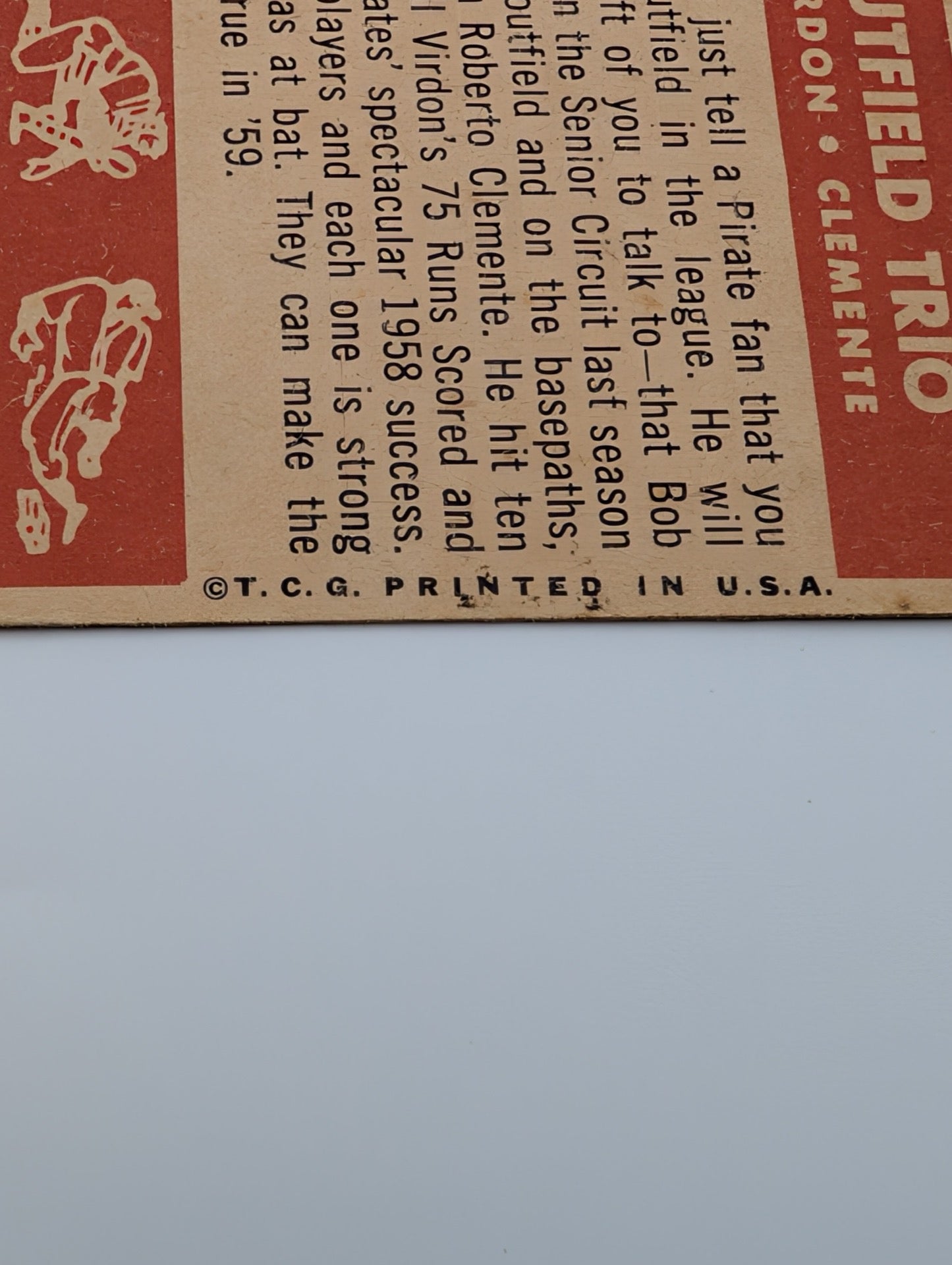 Close up of copyright on back of 1959 Topps Corsair Trio card