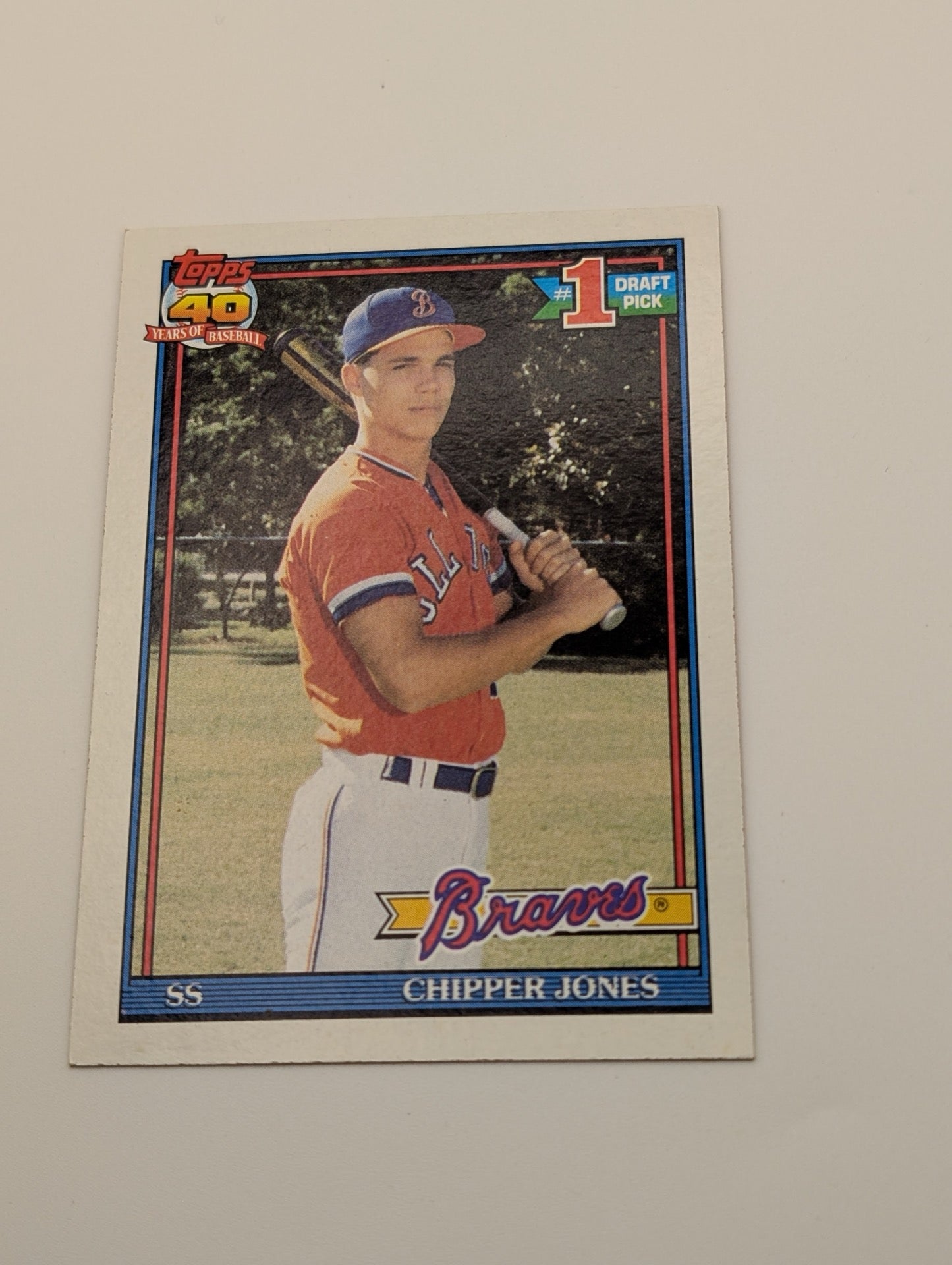 Front of 1991 Topps Chipper Jones Rookie card