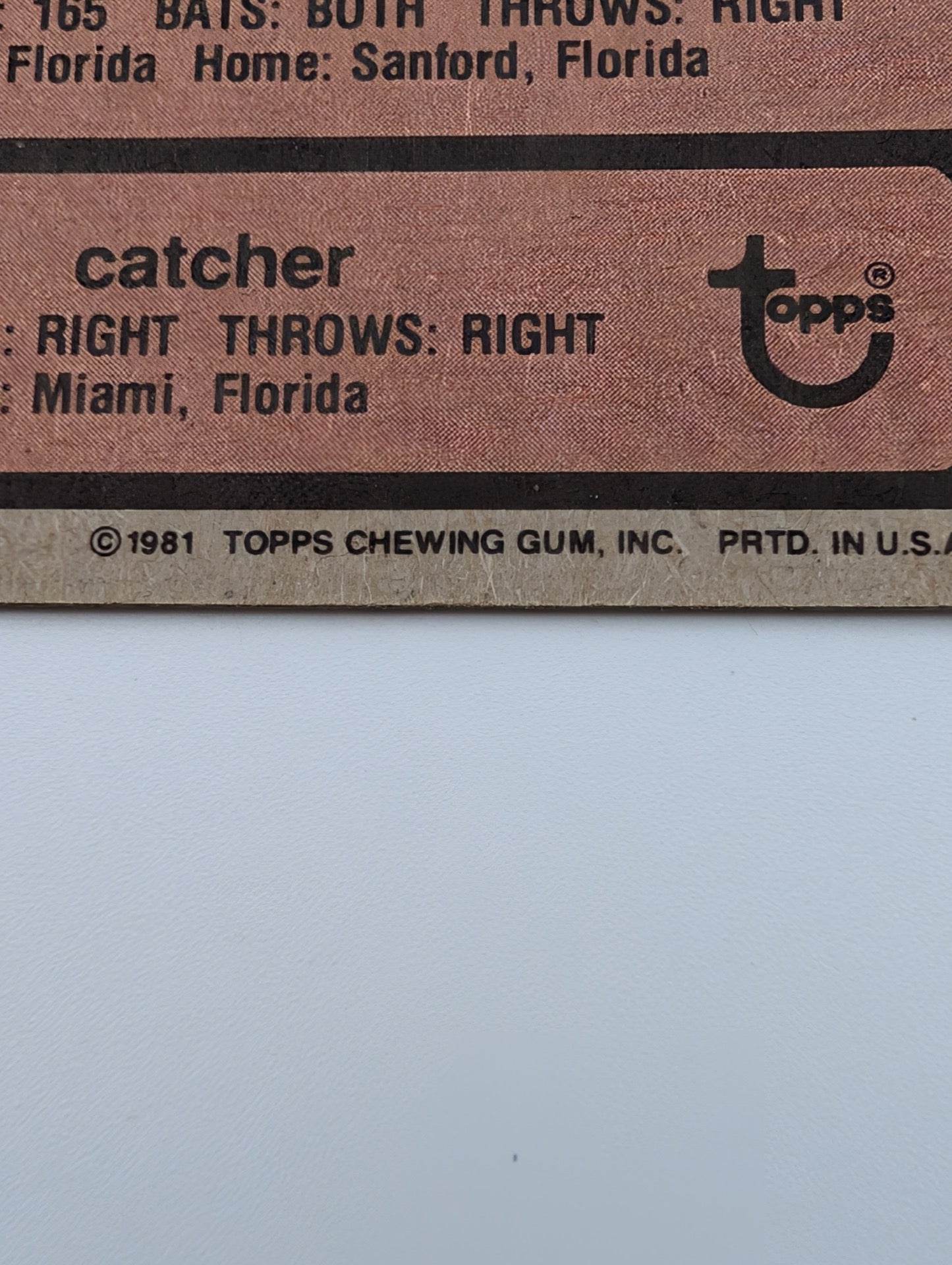 Detail of back of 1981 Topps Tim Raines Rookie card