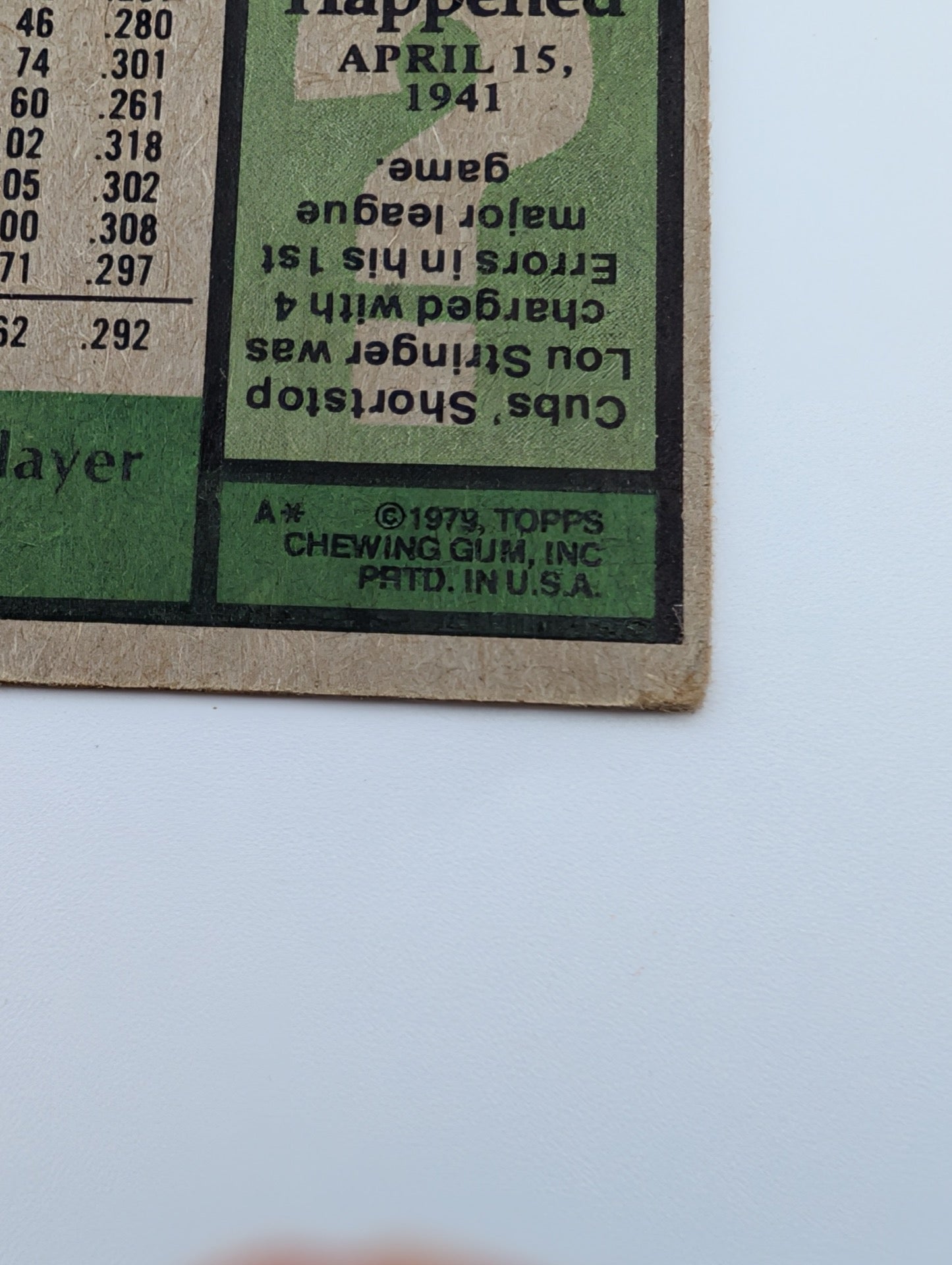 Detail of copyright 1979 Topps on back of card