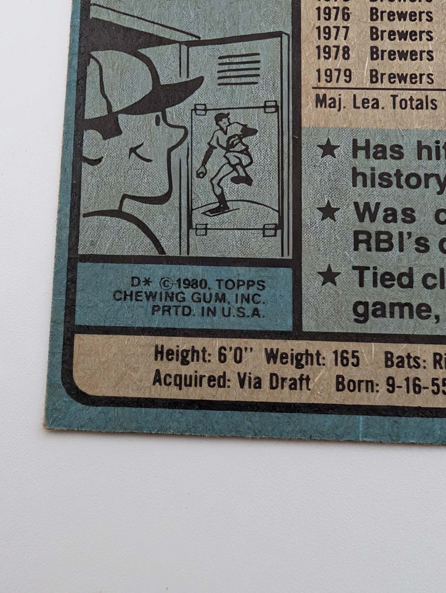 Detail of copyright 1980 Topps on back of card