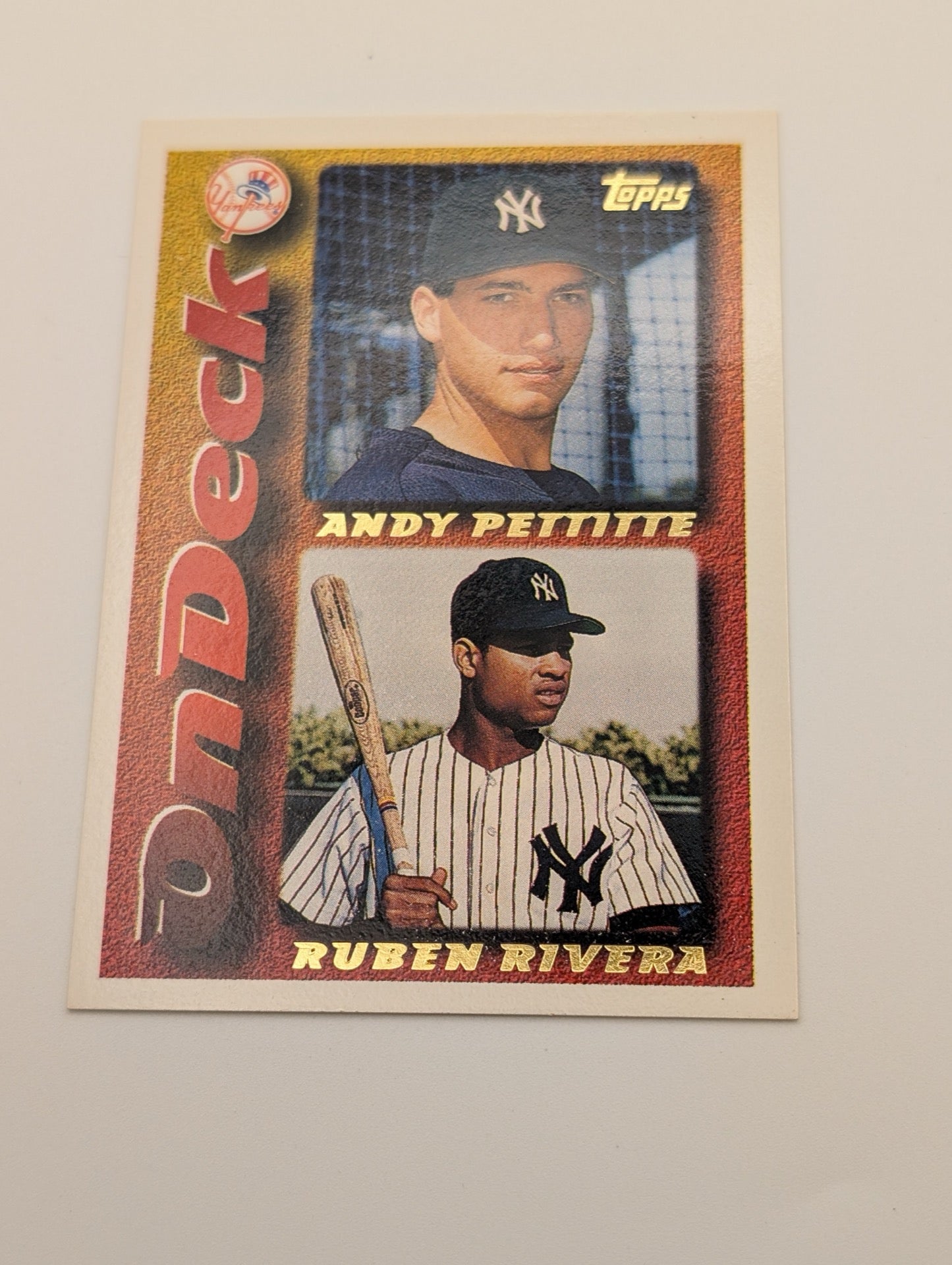 Front of 1995 Topps Pettitte Rivera Rookie card