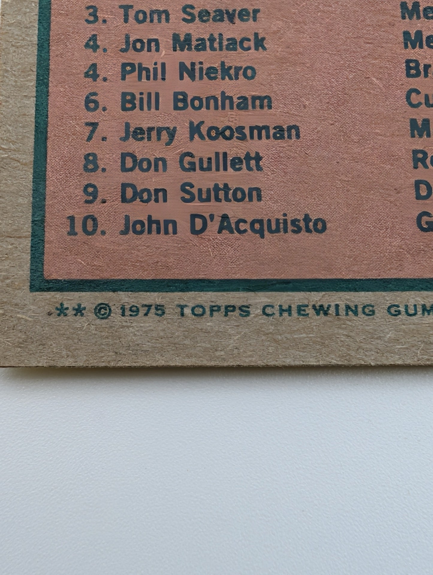 Detail of copyright 1975 Topps on back of card
