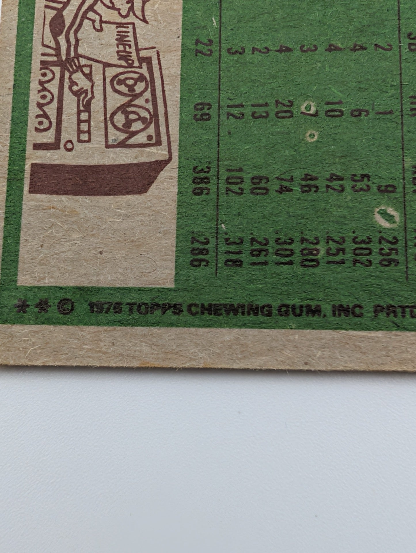 Close up of copyright on 1976 Topps Thurman Munson card