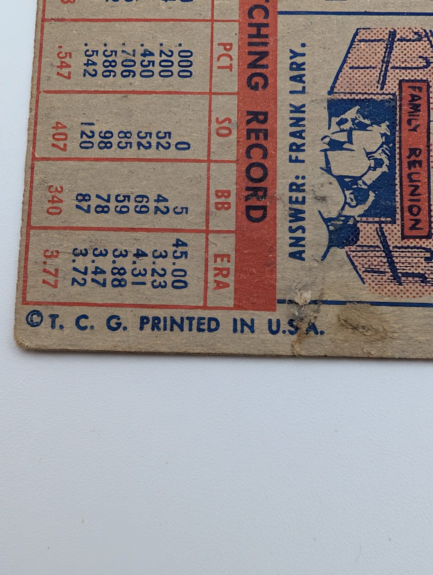 Close up of 1957 Topps copyright on Joe Nuxhall card