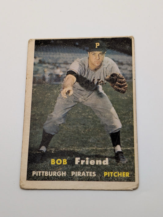 Front of 1957 Topps Bob Friend #150 baseball card
