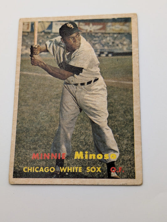 Front of 1957 Topps Minnie Minoso #138 baseball card
