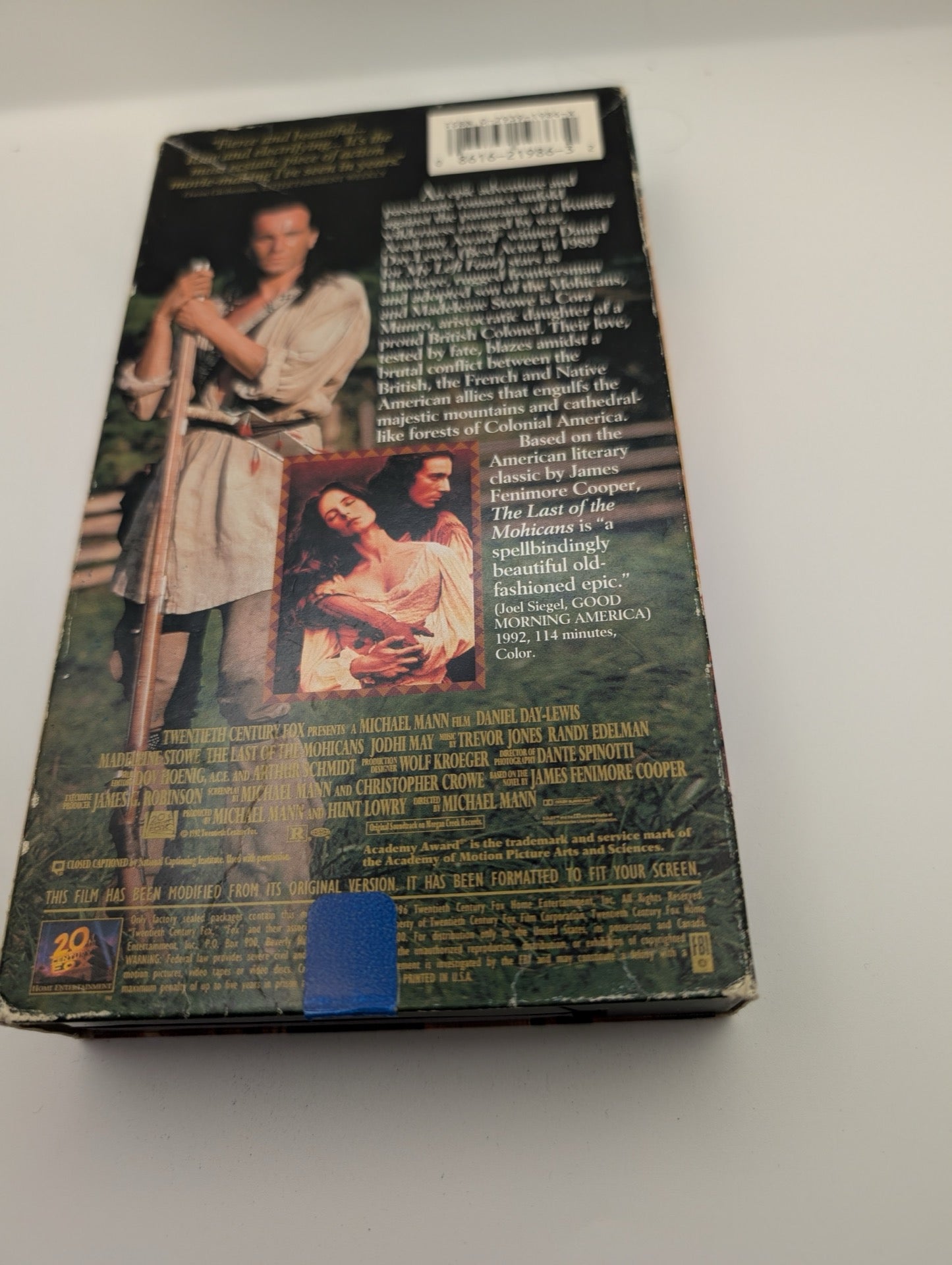 Back cover of The Last of the Mohicans VHS