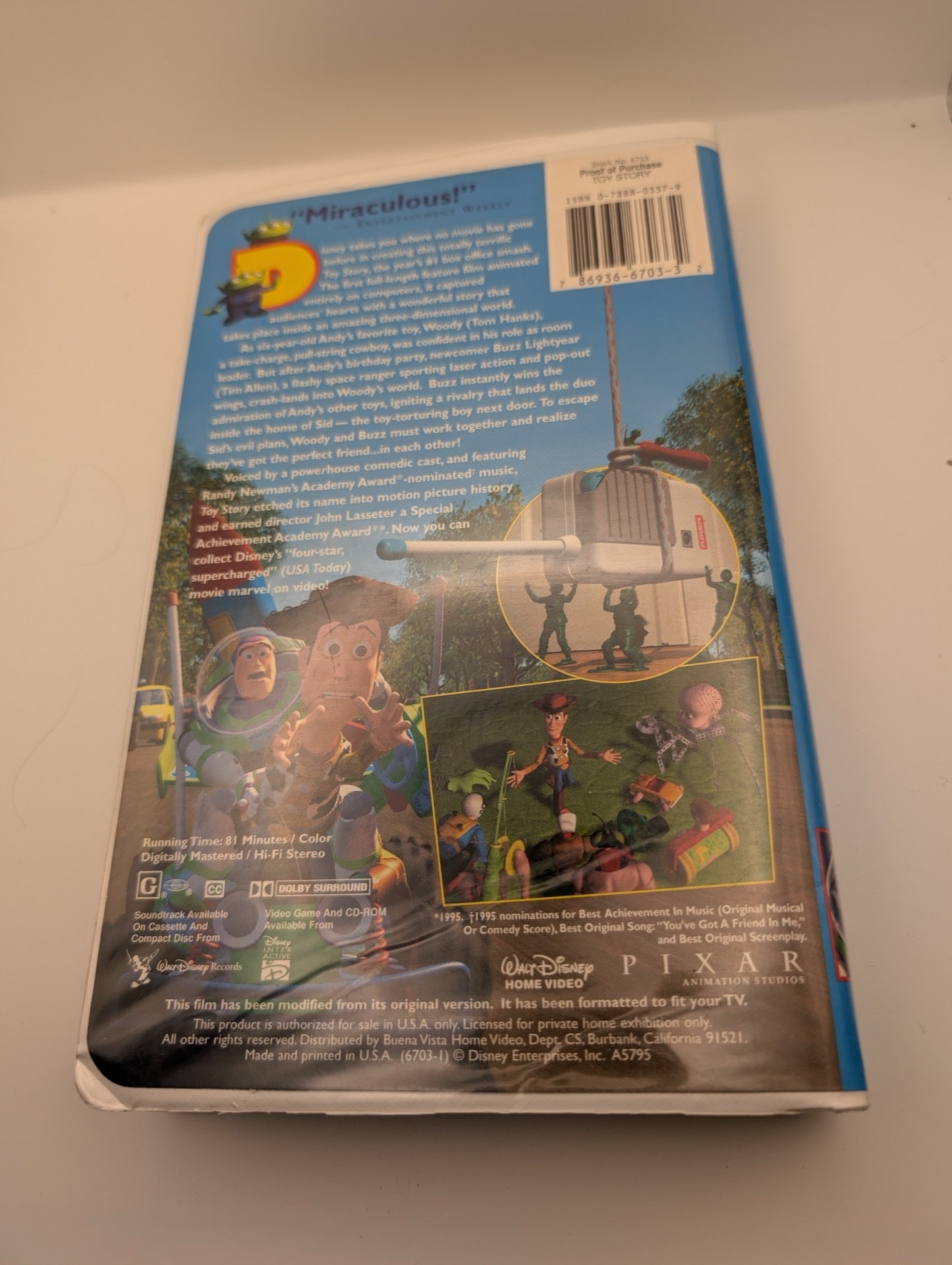 Back cover of Toy Story VHS clamshell
